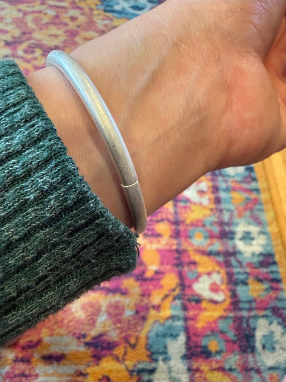Plunder Silver-Tone Hinged Bangle Bracelet - Picture 3 of 4